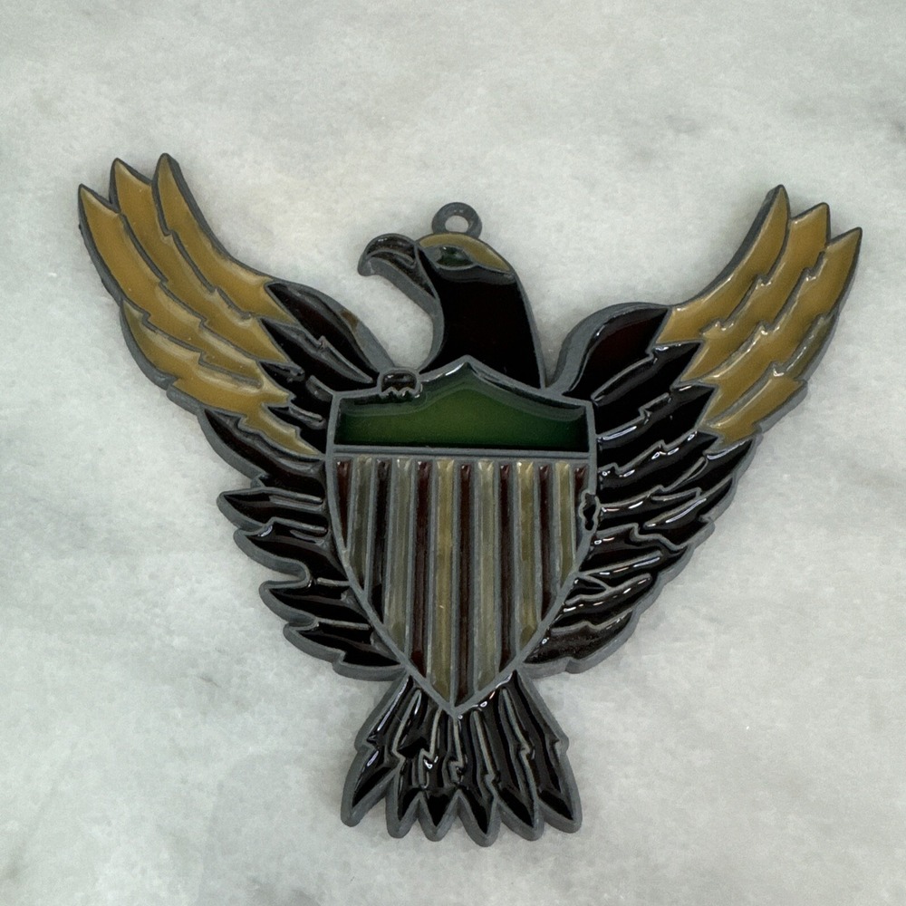 Sun Catcher Stained Glass Leaded Americana Bald Eagle Flag Window  Hanging 6"x4"